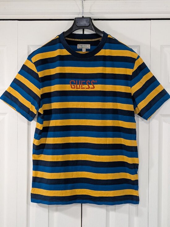 Guess Other - Guess Originals Embroidered Logo Striped Blue and Yellow T-Shirt
